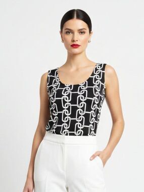 Eva Varro Black & White Chain Print Sleeveless Tank Top‎ XL